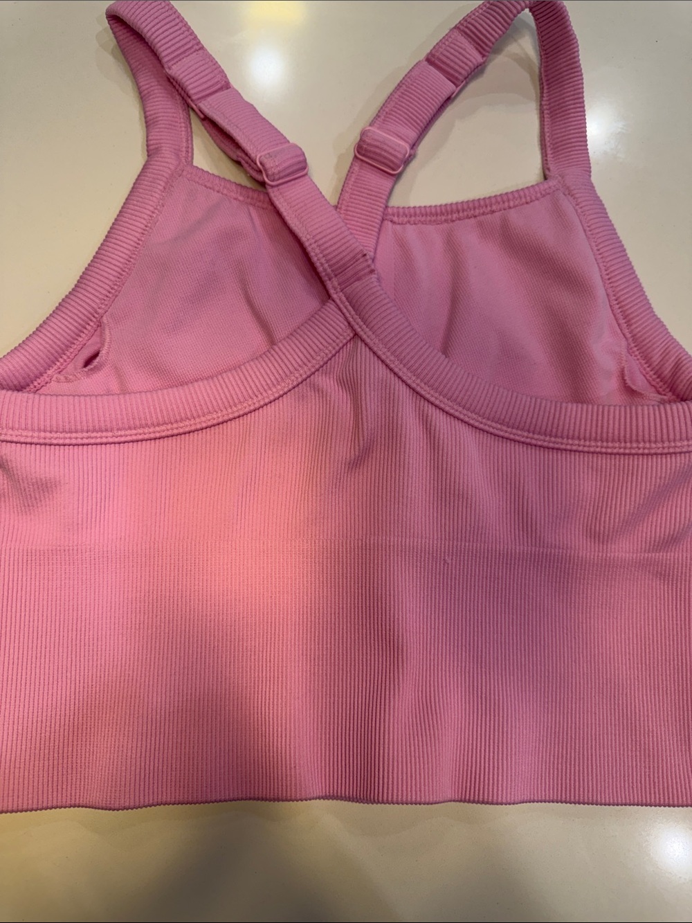 ALO Yoga Seamless Ribbed Favorite Bra Tank- Candy Heart Pink - Picture 4 of 5